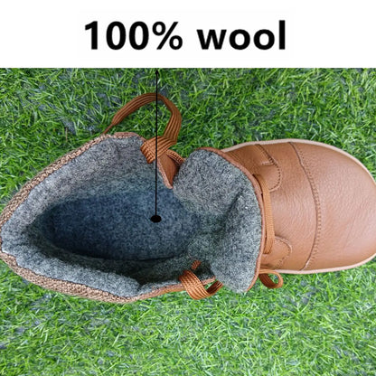 Barefoot Genuine Leather Boots with Wool Lining – Zero Drop, Wide Toe Box for Men & Women