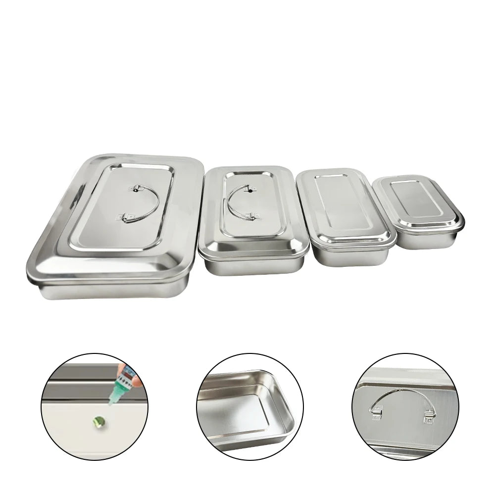 Stainless Steel Dental Instruments Tray with Lid – Surgical Sterilization & Disinfection Container