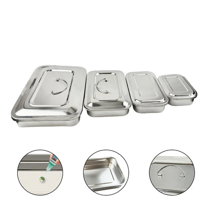 Stainless Steel Dental Instruments Tray with Lid – Surgical Sterilization & Disinfection Container
