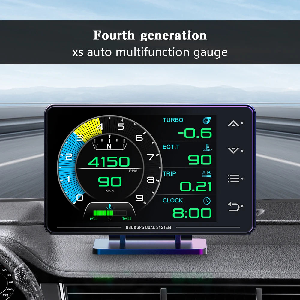 XS HUD Car Gauge – Multi-Function OBD+GPS Display for Water Temp, Turbo, Oil Pressure & Oil Temp Head-Up Display