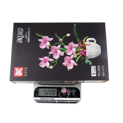 MOC Pink Orchid Flower Bouquet Building Block Kit – DIY Bonsai Plant Model for Romantic Home Decor, Creative Gift for Teens & Adults