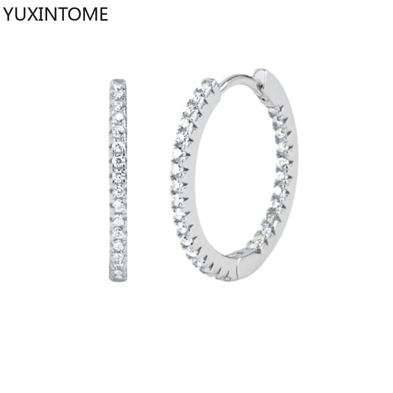 925 Sterling Silver White Zircon Hoop Earrings for Women – Fashion Geometric Crystal Silver Earrings Fine Jewelry Elegant Daily Wear Jewelry