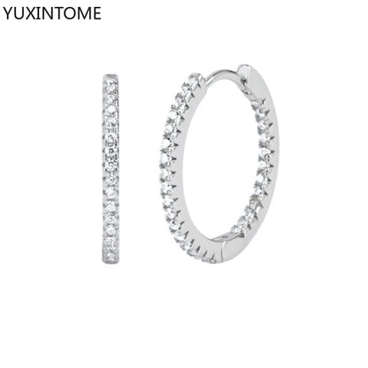925 Sterling Silver White Zircon Hoop Earrings for Women – Fashion Geometric Crystal Silver Earrings Fine Jewelry Elegant Daily Wear Jewelry