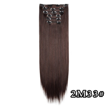 24-Inch 16 Clips-in Hair Extensions – Long Straight Synthetic Blonde & Black Hairpieces, Heat Resistant for Daily Use