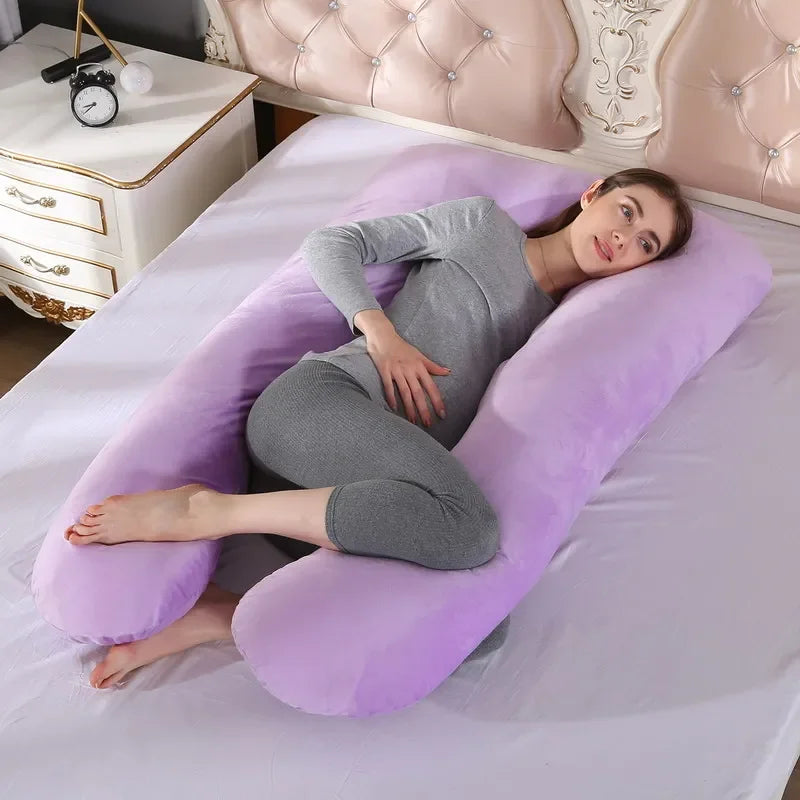 Soft Fleece U-Shaped Pregnancy Pillow – Multi-Function Side & Lumbar Support Cushion for Women