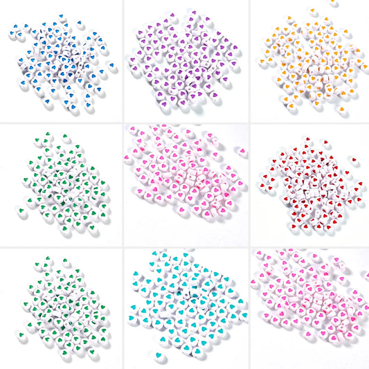 100Pcs 7mm Acrylic Flat Round Beads – Colorful Heart Pattern Spacer Beads for DIY Bracelet & Earring Jewelry Making Supplies