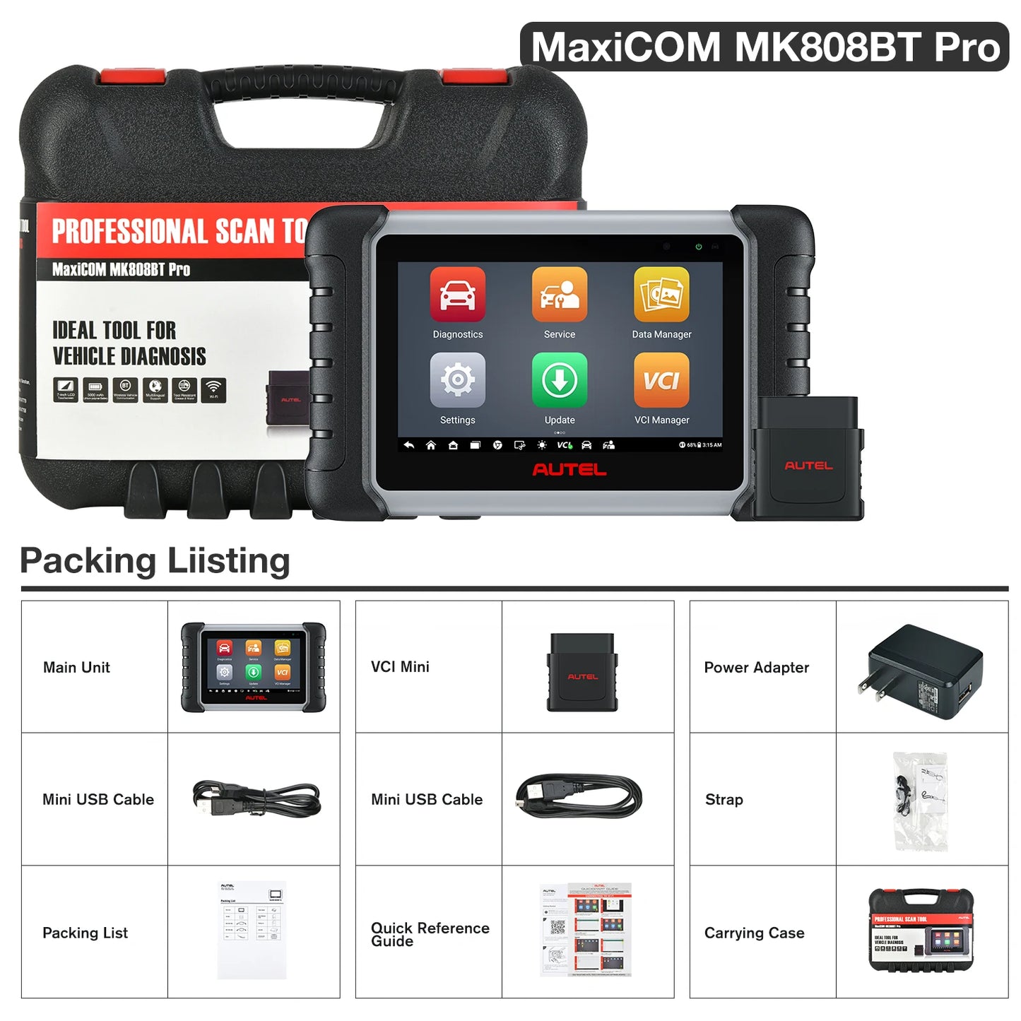 Autel MaxiCOM MK808BT PRO OBD2 Scanner – Bluetooth Car Diagnostic Code Reader, PK MK808KBT/MK808S