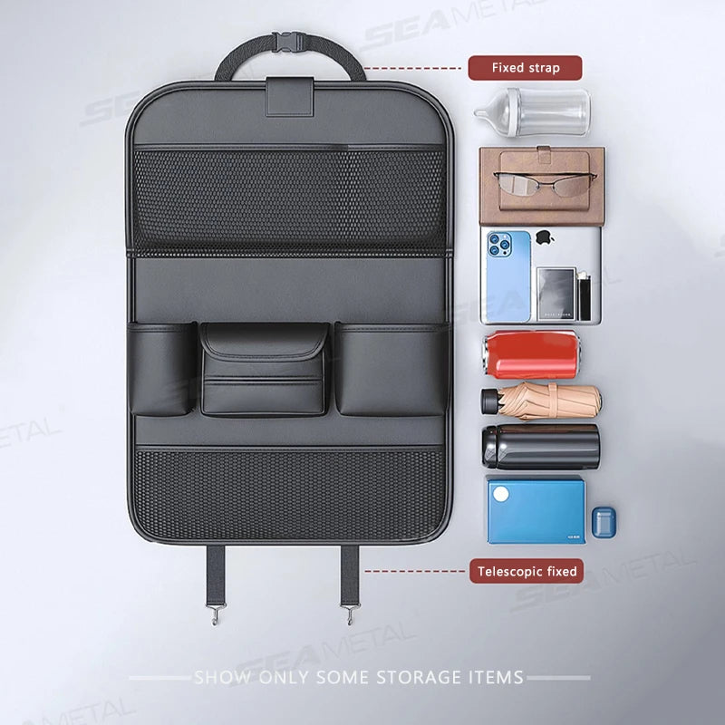 SEAMETAL Car Seat Back Organizer – Large Capacity Multi-Pocket Storage Bag with Foldable Tablet Tray