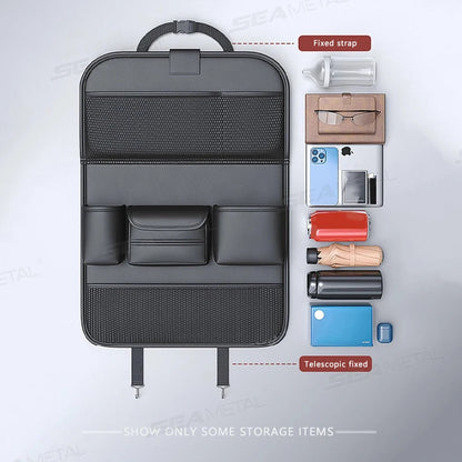 SEAMETAL Car Seat Back Organizer – Large Capacity Multi-Pocket Storage Bag with Foldable Tablet Tray