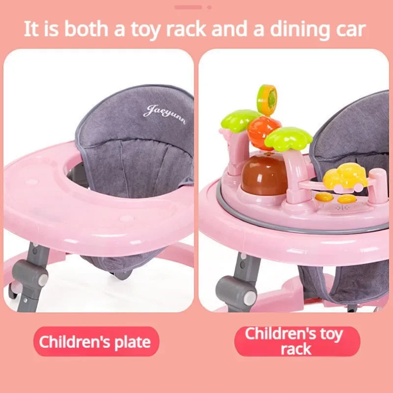 Baby Activity Walker with Music & Lights – Removable Footrest, Toy Rack, Feeding Tray, One-Hand Folding Portable Infant Chair