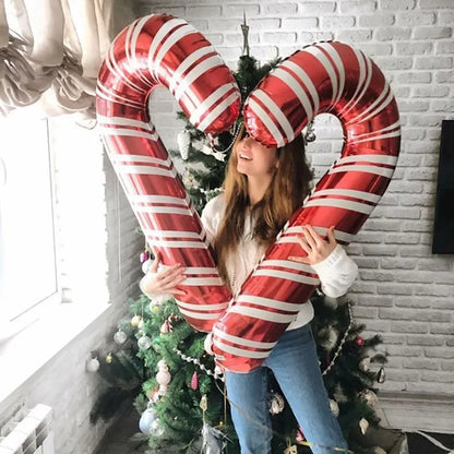 2PCS 80x38cm Christmas Candy Cane Foil Balloons – Santa Claus Crutch Decoration for Xmas and New Year Party, Home Decor