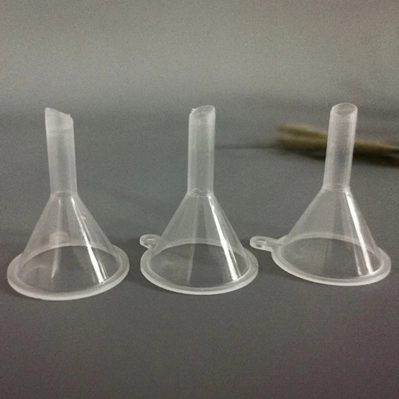 10-Piece Mini Plastic Funnels — Small Funnels for Essential Oil Bottles, Empty Lip Gloss Tubes, Perfume Bottles