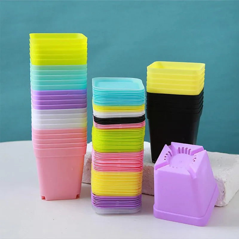 10PCS Mini Gardening Pots Set - Small Square Plastic Pots in Seven Colors, Perfect for Succulents and Seedlings - TMZ Seedling Tray Collection