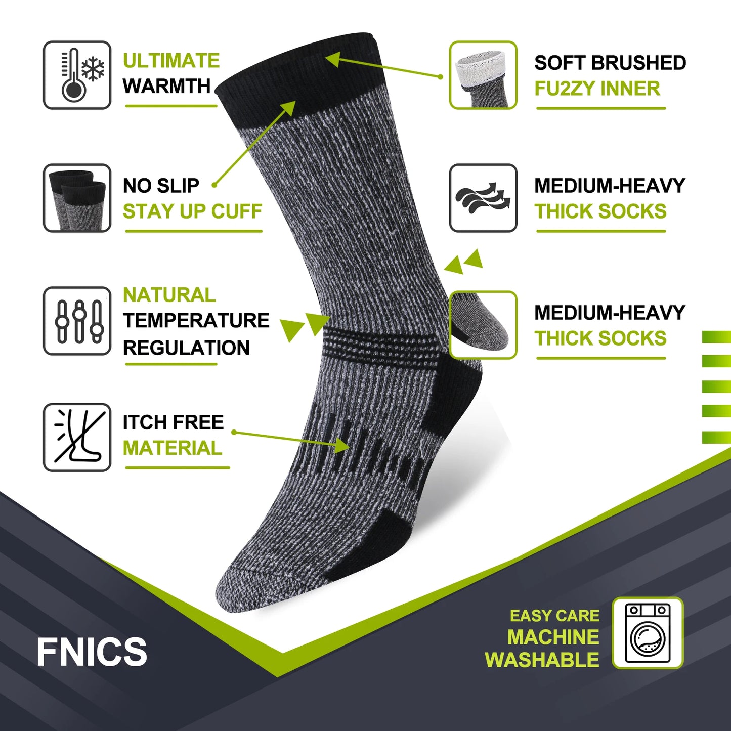 3 Pairs Merino Wool Crew Socks | Thermal Warmth for Men & Women, Ideal for Winter Work, Hiking, Running & Outdoor Sports