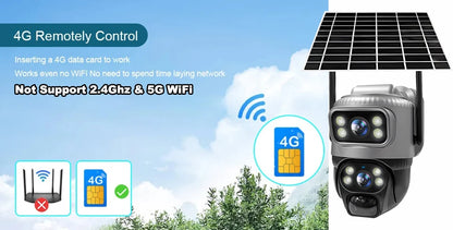 V380 Dual-Lens 4G Security Camera — 8MP 4K Solar IP Cam with PIR Motion Detection, Night Vision, Waterproof, Battery-Powered CCTV Monitor