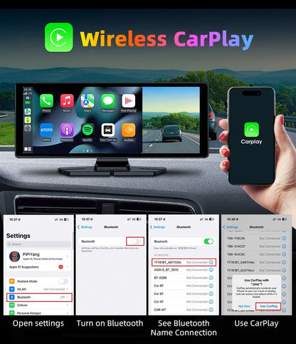 7"/10.26" 4K Dash Cam — Car DVR with Wireless CarPlay, Android Auto, 350° Rotating Lens, GPS & Bluetooth