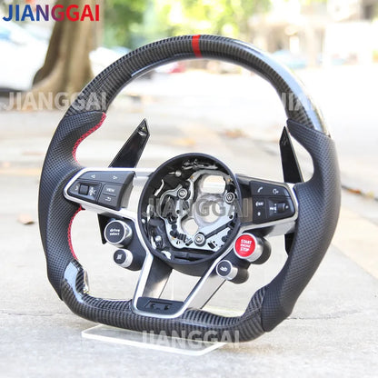 Carbon Fiber Steering Wheel - Sport Racing Wheel with Paddle Shifts, Buttons & Trim for Audi R8 TT TTS 2016-2023