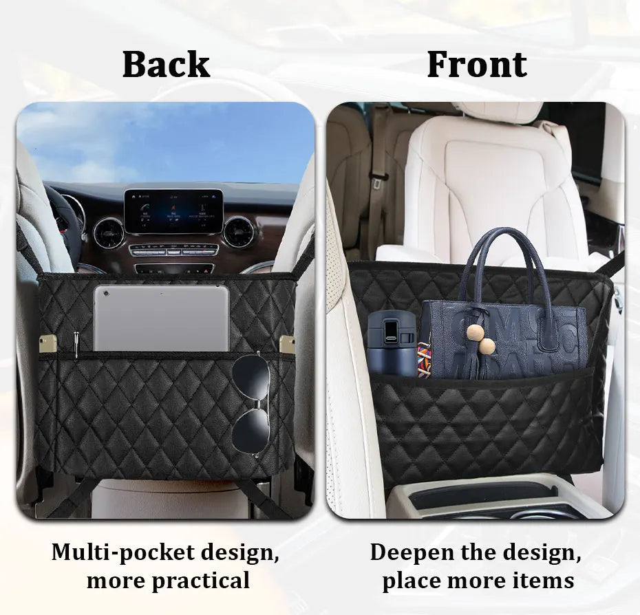 SEAMETAL PU Leather Car Handbag Holder - Seat Back Hanging Storage Organizer for Auto Interior