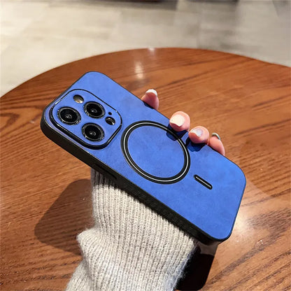 Luxury Cortex Leather Magnetic Phone Case - Wireless Charging Shockproof Bumper Cover for iPhone 12, 13, 14, 15, 16 & 17 Pro Max