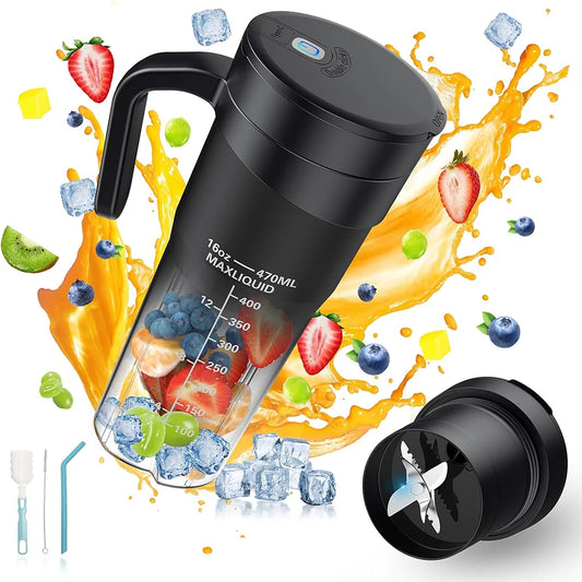 Portable Fruit Juicer - Rechargeable Mini Blender with 6 Sharp Blades for Shakes and Smoothies