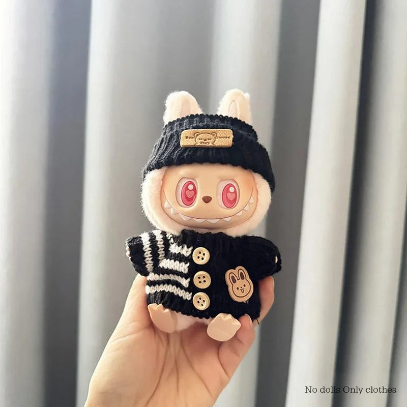 15-17cm V1 V2 Labubu Clothes Outfit — Cute Sweater & Hat Sitting Doll Accessories (No Dolls)