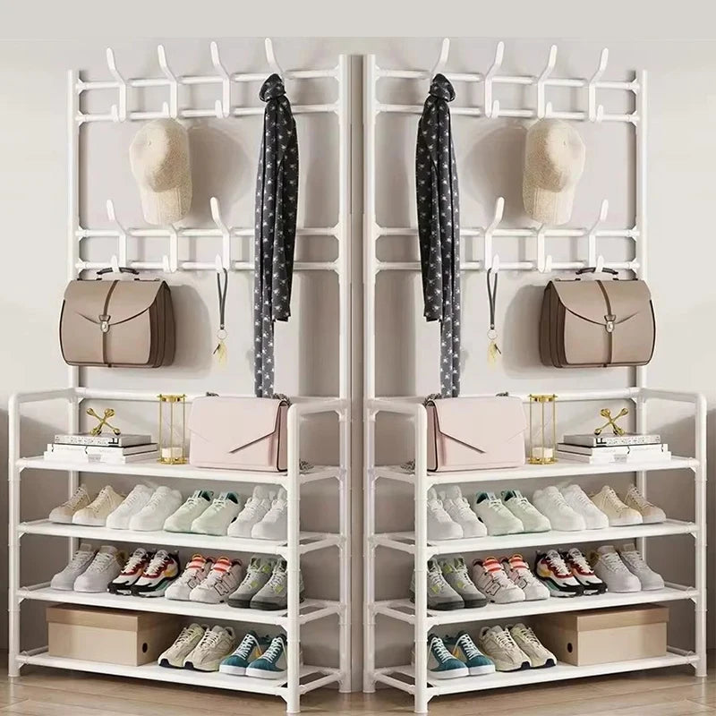 Multi-Layer Clothes Hanger & Shoe Rack – DIY Floor-Standing Hat and Shoes Organizer for Living Room Storage