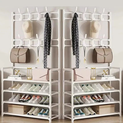 Multi-Layer Clothes Hanger & Shoe Rack – DIY Floor-Standing Hat and Shoes Organizer for Living Room Storage