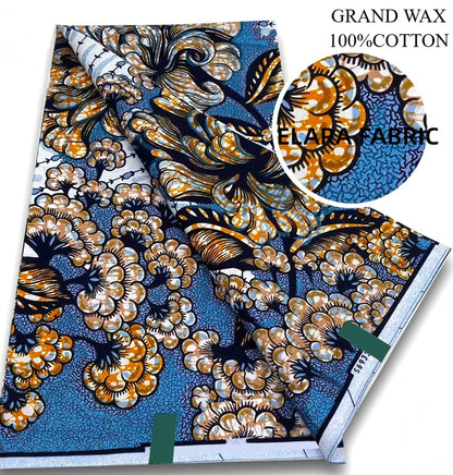 African Golden Glitter Wax Fabric - Soft Cotton Ankara Batik Print Material for Uniforms