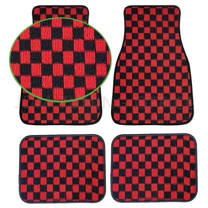 4PCS Dadu Dice Car Floor Mats - Checkered Anti-Slip Carpet Foot Pad Set