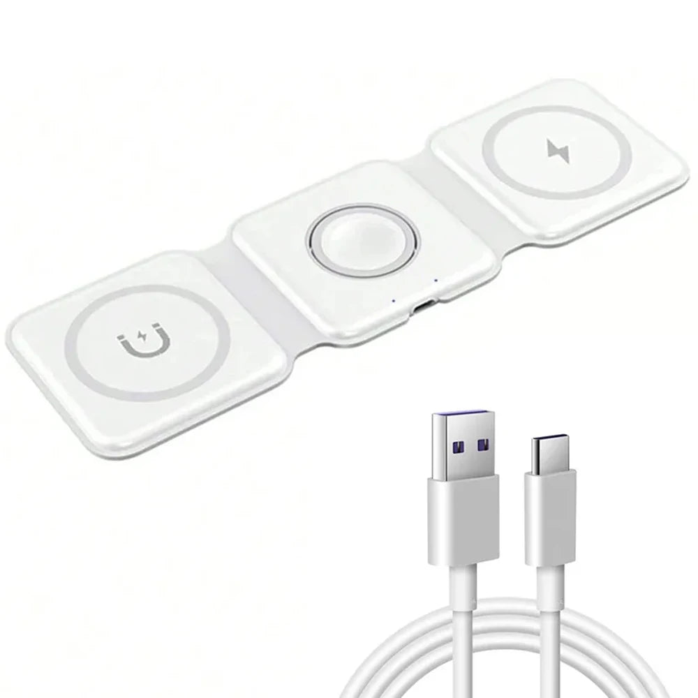 3-in-1 Magnetic Wireless Charging Pad for iPhone 13–16 Series, Apple Watch 8/9 and AirPods - Fast Charging Dock Station