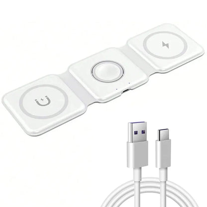 3-in-1 Magnetic Wireless Charging Pad for iPhone 13–16 Series, Apple Watch 8/9 and AirPods - Fast Charging Dock Station