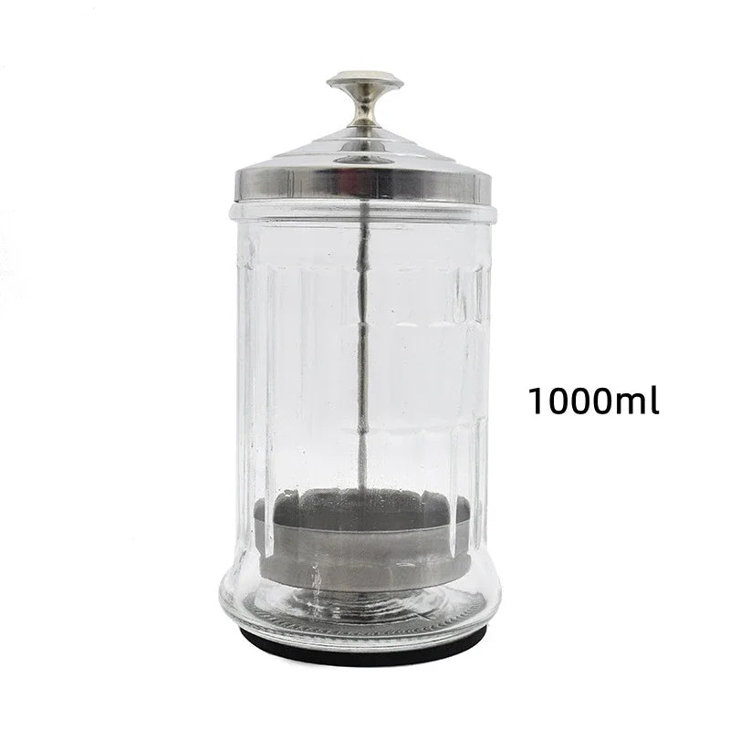 Beauty Hair Sponge Stainless Steel Glass Disinfection Jar — Filtered Sterilization Container for Salon Tools