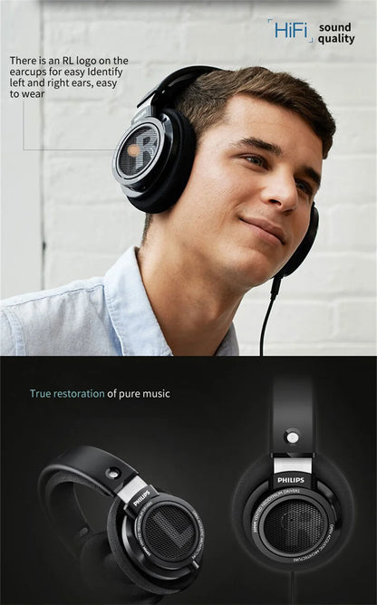 Philips SHP9500 HiFi Stereo Headphones - Wired Earphones for Computer, Online Learning, Esports, 3.5mm/6.3mm Universal Headset