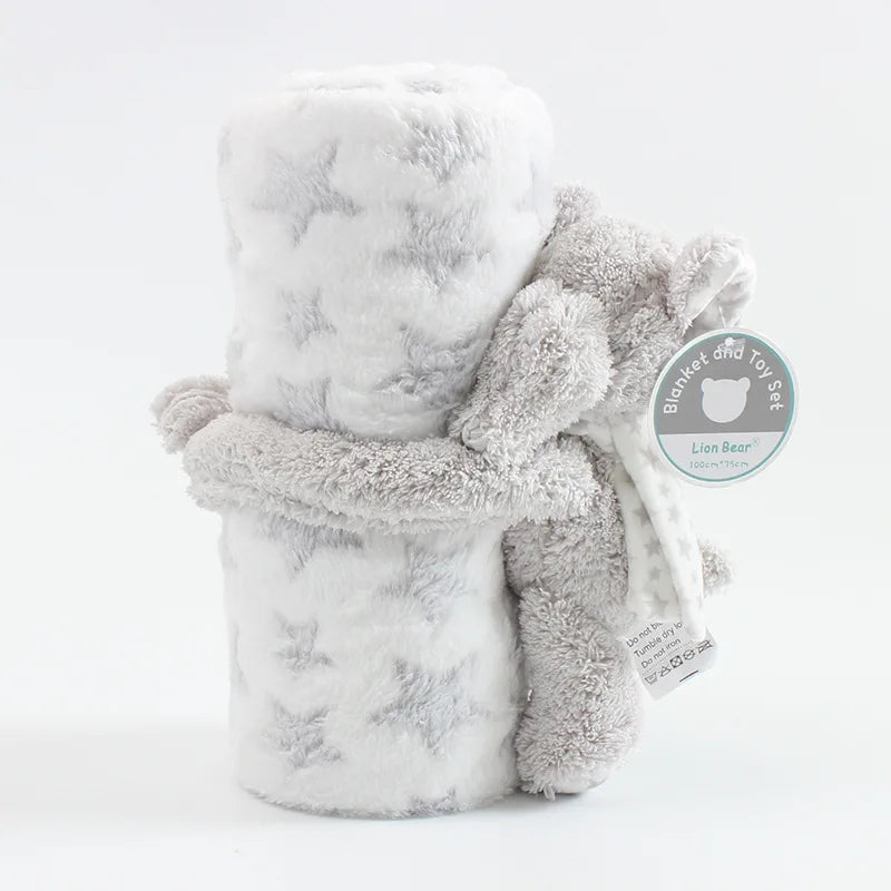 2-Piece Baby Gift Set – Pink Bunny Plush Flannel Blanket & Stuffed Animal for Newborn Sleeping
