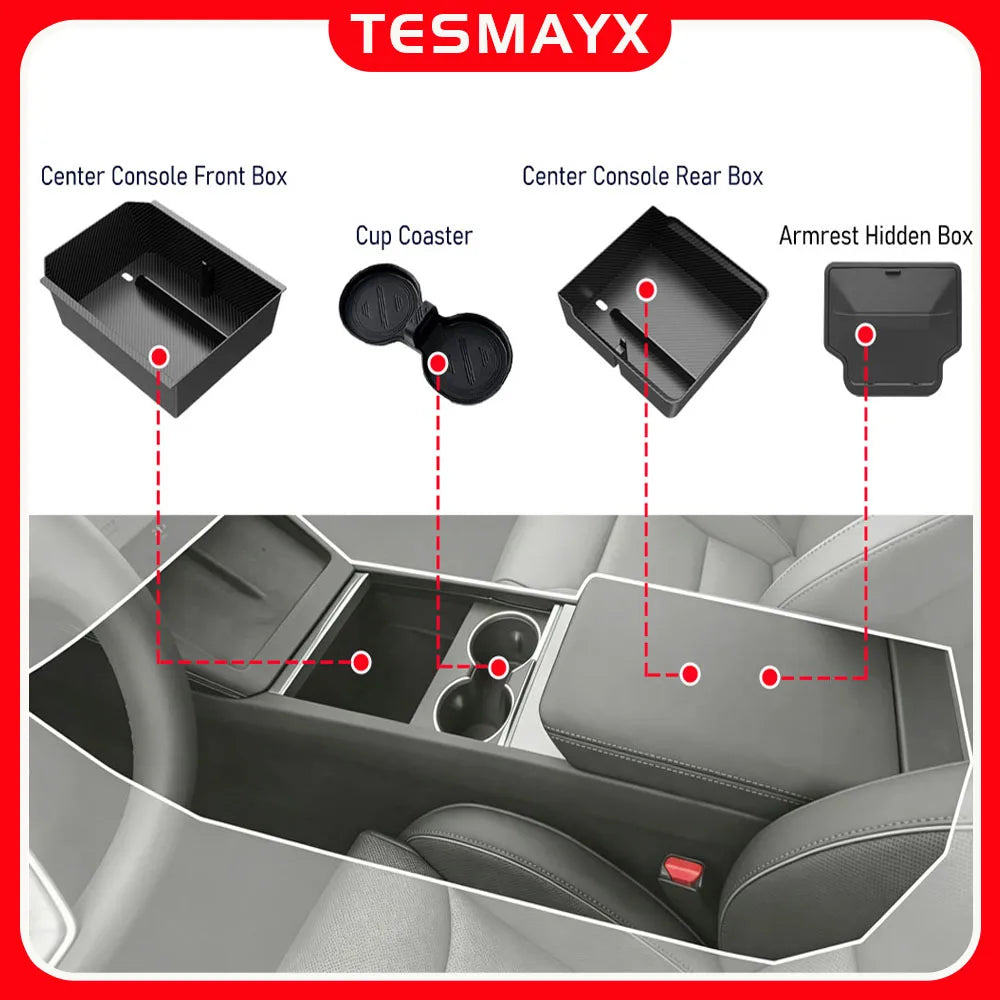Tesla Center Console Organizer Tray – Storage Box and Cup Holder Insert for Model Y Juniper, Model 3 and Model YL (2025–2026)