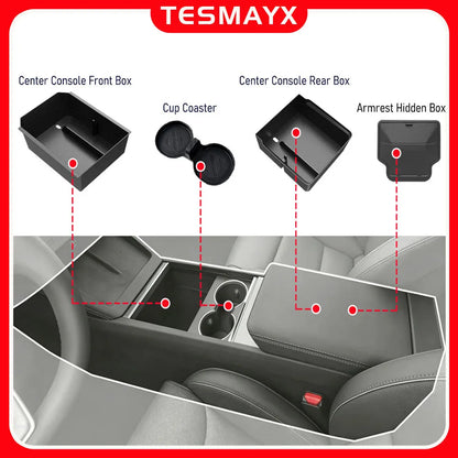 Tesla Center Console Organizer Tray – Storage Box and Cup Holder Insert for Model Y Juniper, Model 3 and Model YL (2025–2026)