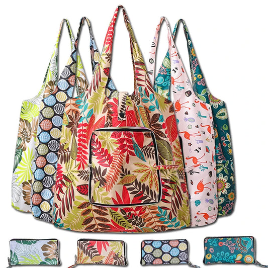 Portable Foldable Shopping Bag – Large Capacity Nylon Tote with Fashion Prints, Lightweight Reusable Travel & Grocery Essential Bag