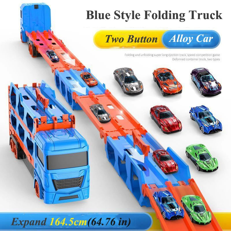 Large Car Transporter Truck with Folding Track - Alloy Racing Vehicle Storage, Competitive Games for Boys, Novel Children's Gift