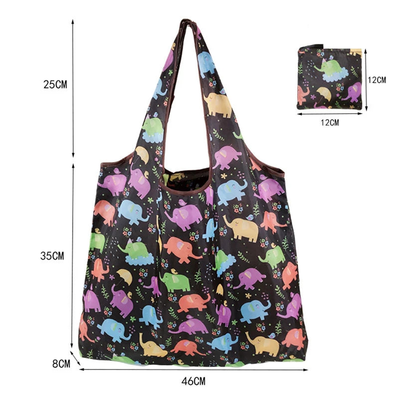 Fashion Portable Shopping Bags - Large Capacity 190T Nylon with Various Prints, Convenient and Easy to Fold Travel Essential