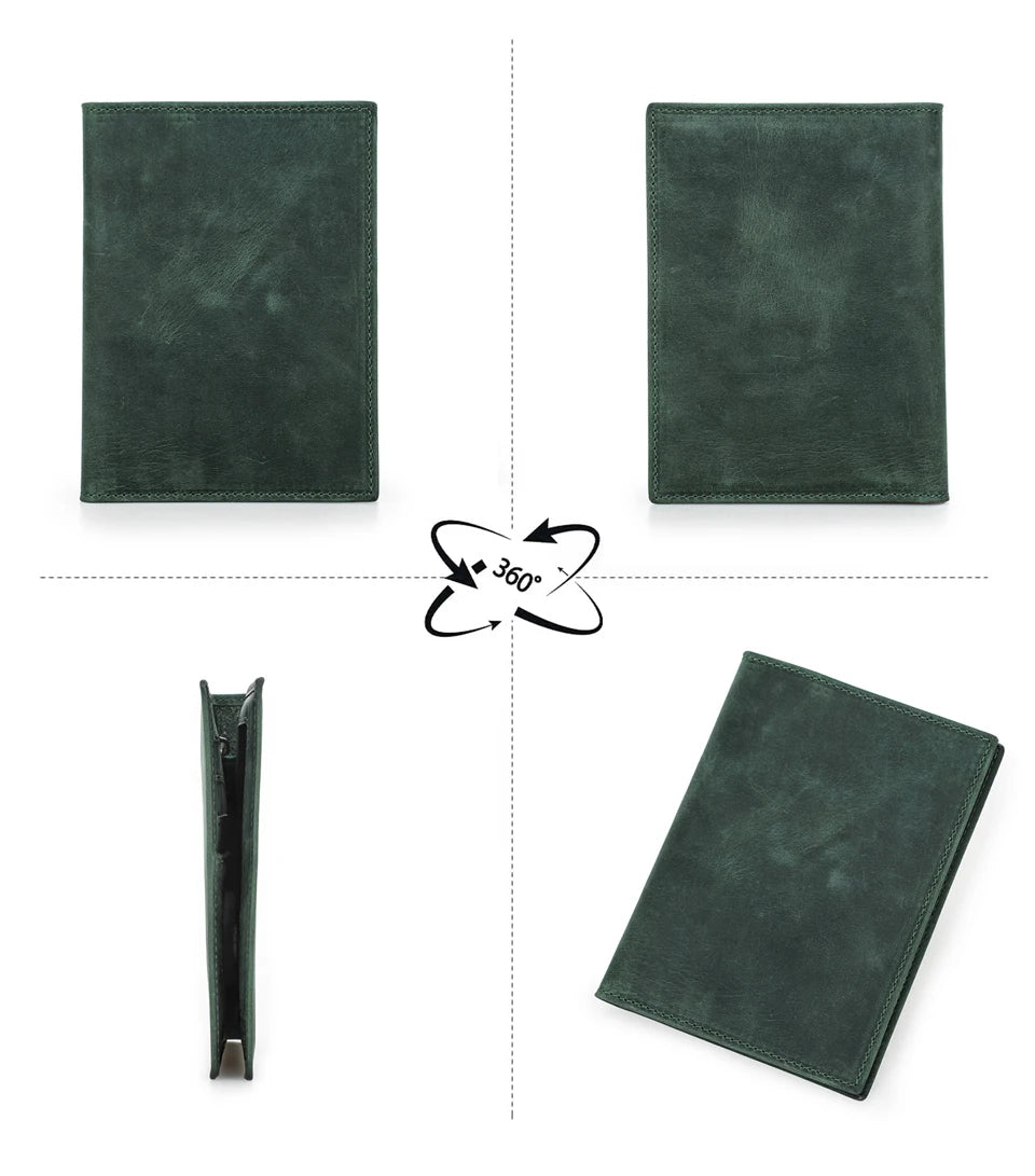 Genuine Cow Leather Passport Holder with AirTag Case – RFID Blocking Travel Wallet with Pen, Card Holder & Anti-Lost Pocket