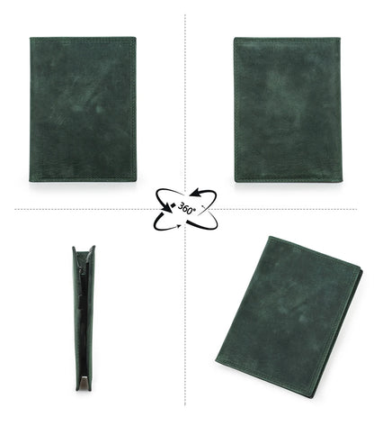 Genuine Cow Leather Passport Holder with AirTag Case – RFID Blocking Travel Wallet with Pen, Card Holder & Anti-Lost Pocket