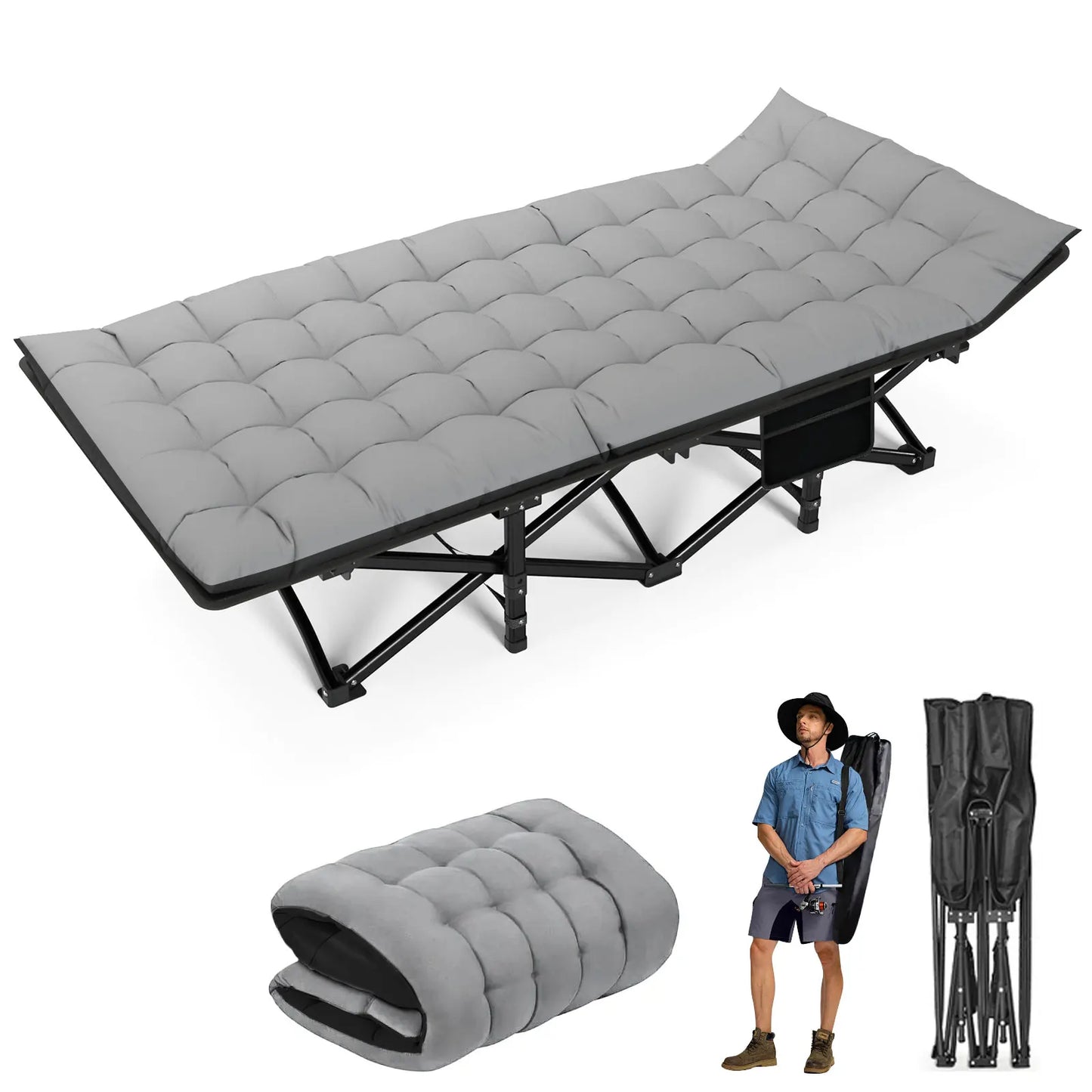 Folding Camping Cot – Portable Heavy Duty Outdoor Bed for Adults, Beach, RV, and Noon Break, 200KG Weight Capacity