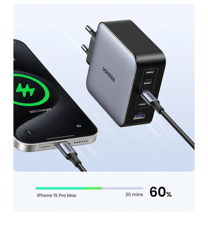 UGREEN 100W GaN 5-Port USB-C Charger – Fast Charger QC4.0/3.0 PPS for MacBook, Laptop, iPhone 16/15/14 Pro, Tablet