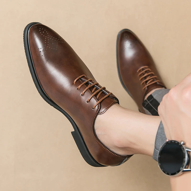 Luxury Men’s Leather Oxford Dress Shoes – High-Quality Gentleman Wedding & Office Shoes 2024