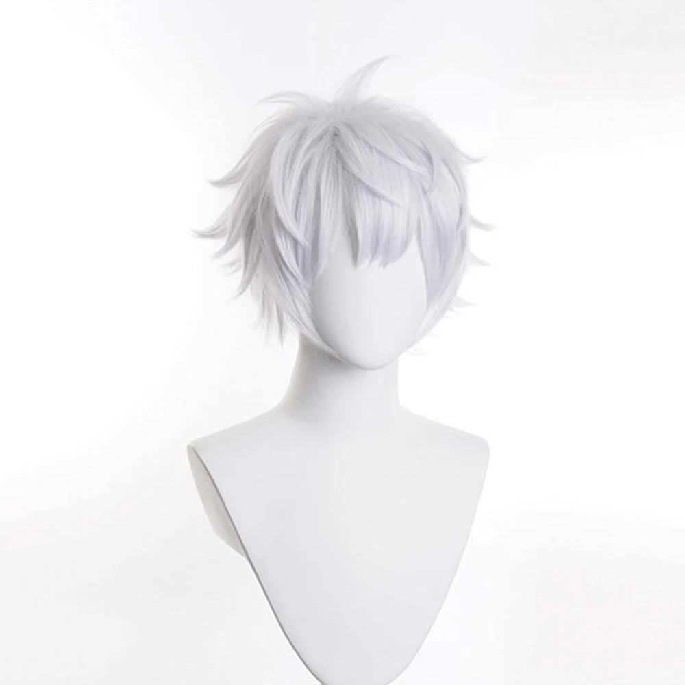 RANYU White Men’s Wig – Short Straight Synthetic Anime Hair, High-Temperature Fiber for Cosplay & Party