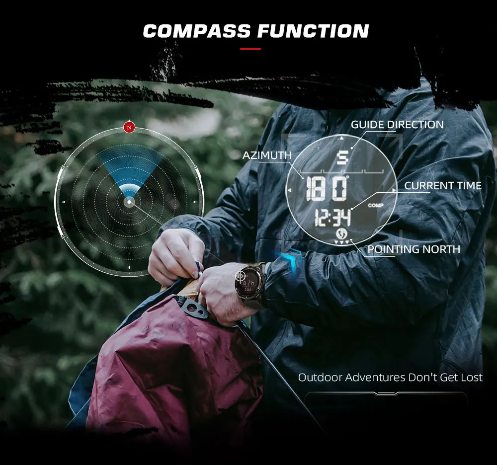 NORTH EDGE ALPS 45MM Men's Outdoor Sports Watch Waterproof Compass Metronome Carbon Fiber Case Nylon Strap