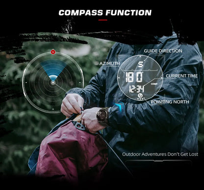 NORTH EDGE ALPS 45MM Men's Outdoor Sports Watch Waterproof Compass Metronome Carbon Fiber Case Nylon Strap