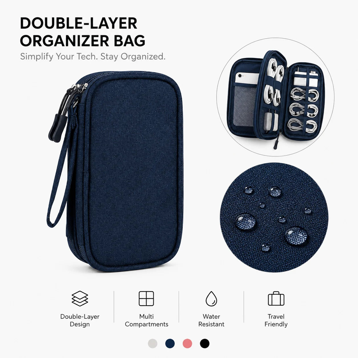 Travel Tech Organizer Bag - Portable Cable, Charger, Power Bank & SSD Storage Case for Electronics Accessories