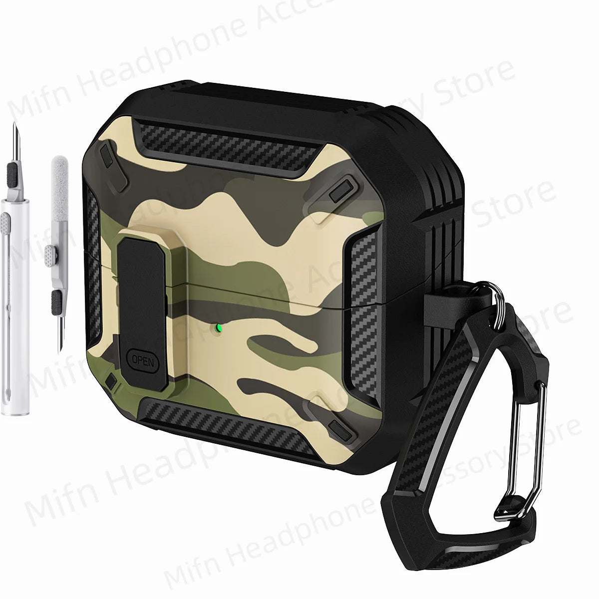 Camouflage Case for Galaxy Buds3 Pro – Carbon Fiber Protective Cover with Keychain & Cleaning Kit