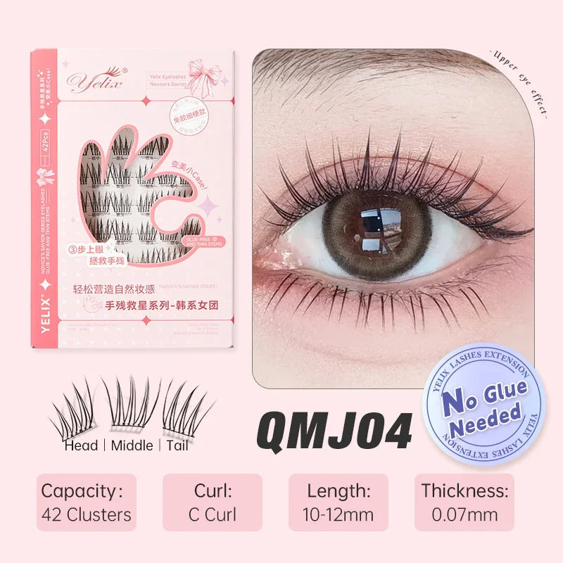 Yelix Self-Adhesive False Eyelashes — Reusable DIY Cluster Lashes, Glue-Free, Natural Soft